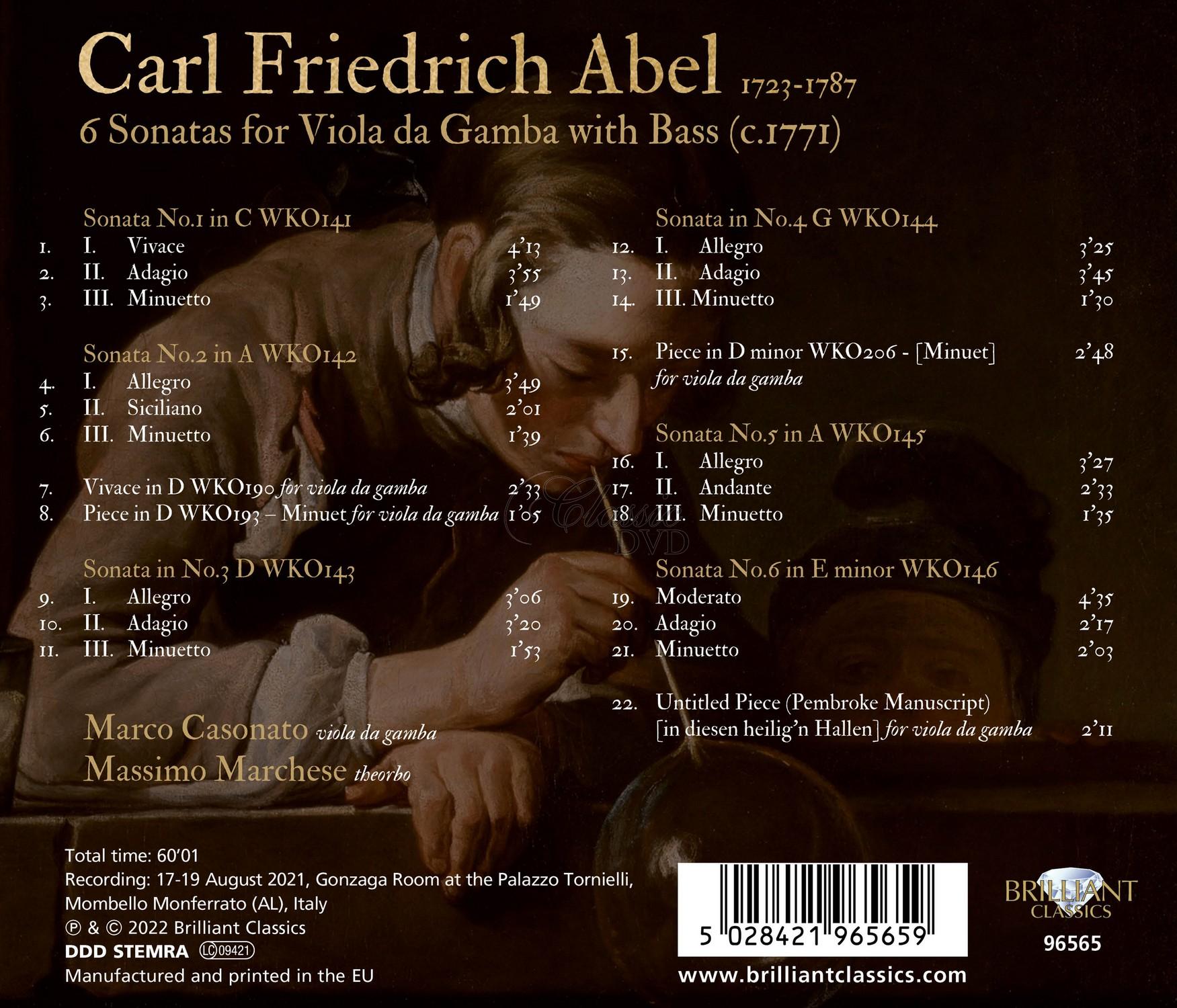 Abel: 6 Sonatas for Viola da Gamba & Bass (CD)