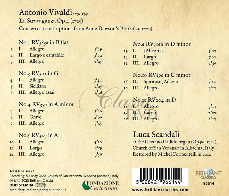 Vivaldi: La Stravaganza Op.4, Transcriptions for Organ (CD)