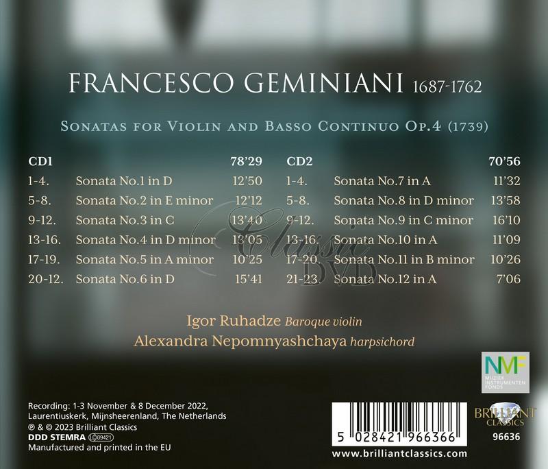 Francesco Geminiani: Violin Sonatas Op.4 (2CD)