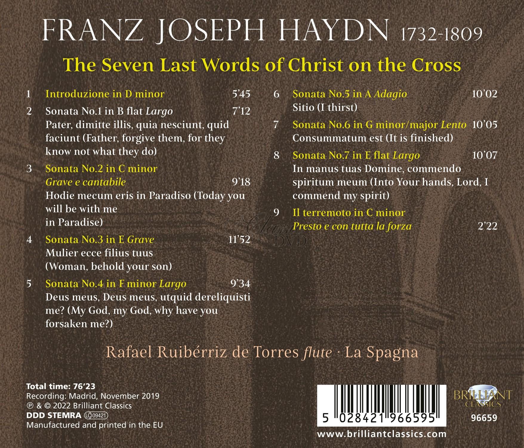 Haydn: 7 Last Words of Christ on the Cross, arranged for Flute and String Quartet by Francesco Barbieri (CD)
