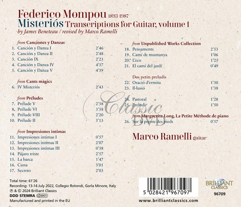 Federico Mompou: Misteriós, Transcriptions for Guitar, vol.1 (CD)