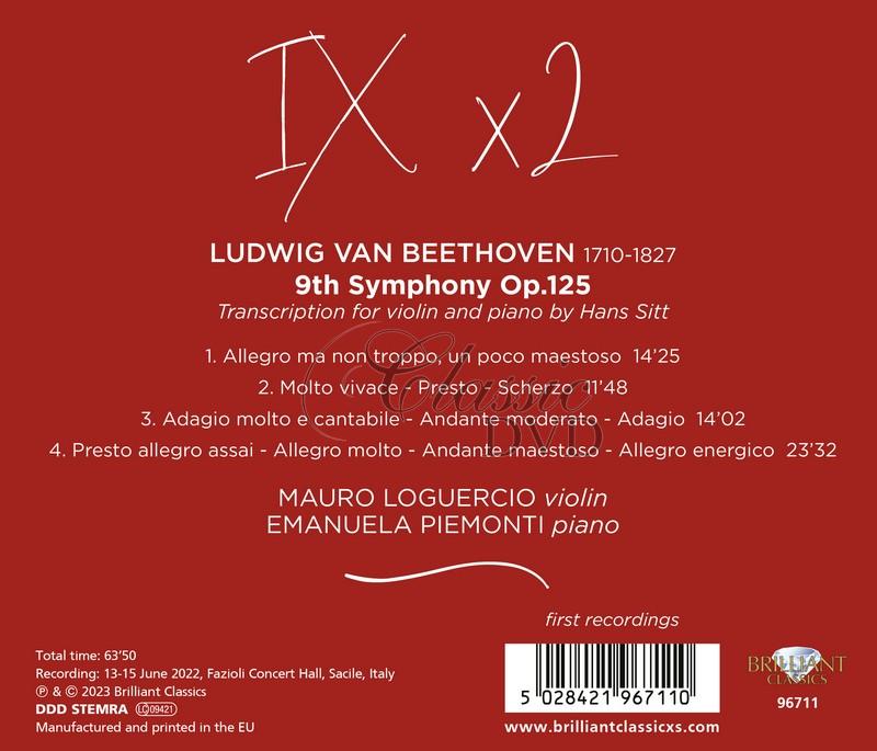 Beethoven: 9th Symphony Op.125, Transcription for Violin and Piano by Hans Sitt (CD)