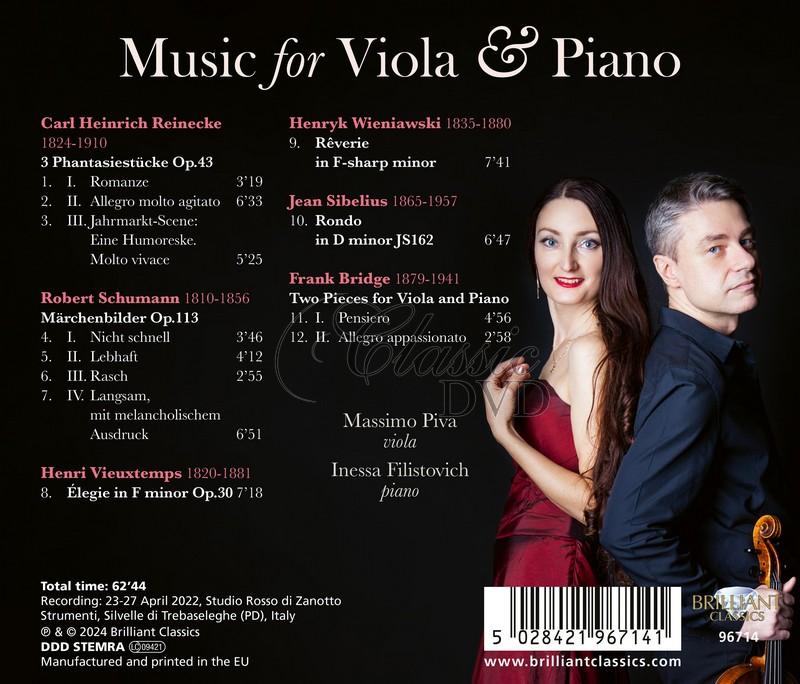 Music for Viola & Piano by Reinecke, Schumann, Vieuxtemps, Wieniawski, Sibelius, Bridge (CD)