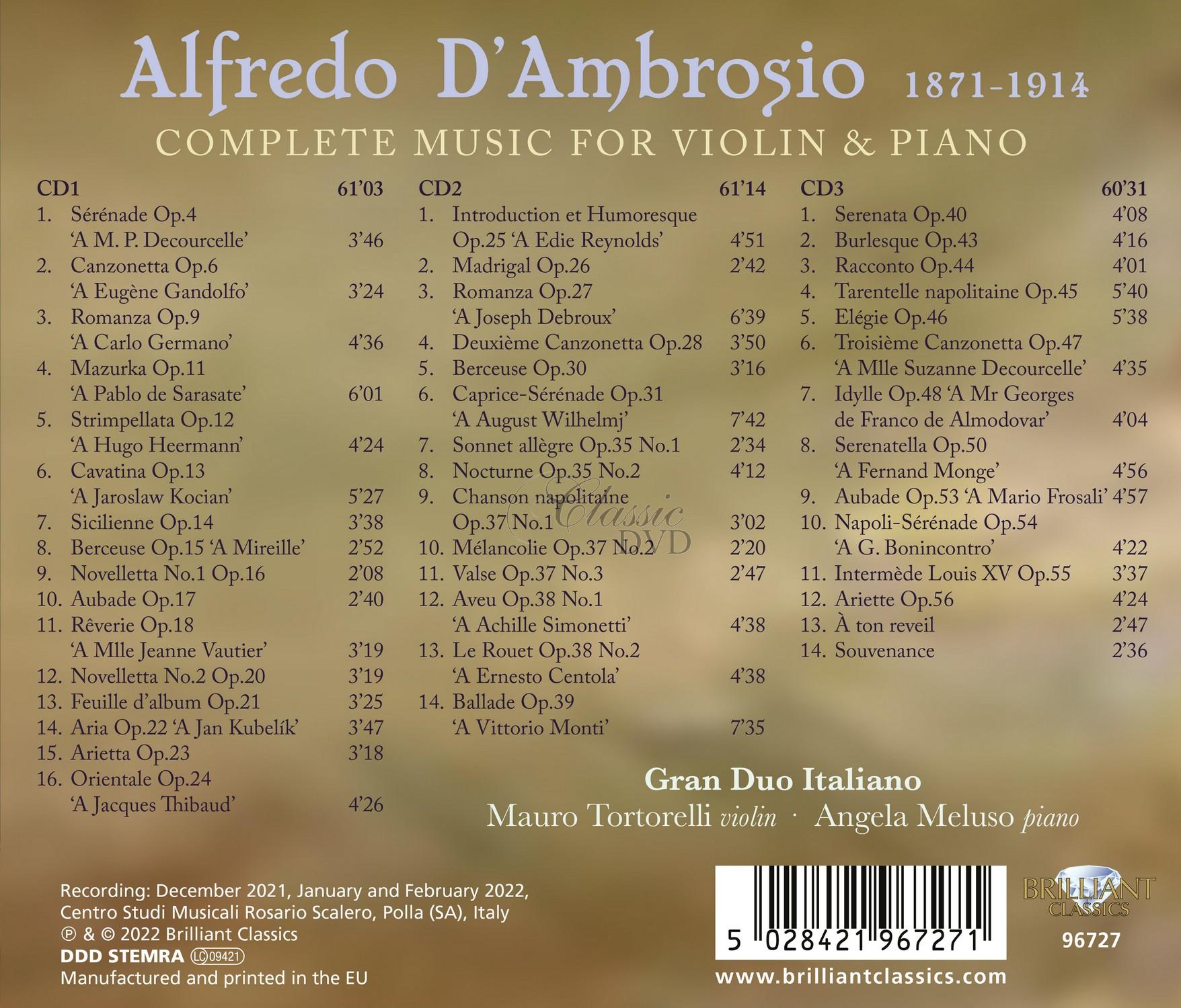 Alfredo D'Ambrosio: Complete Music for Violin & Piano (3CD)