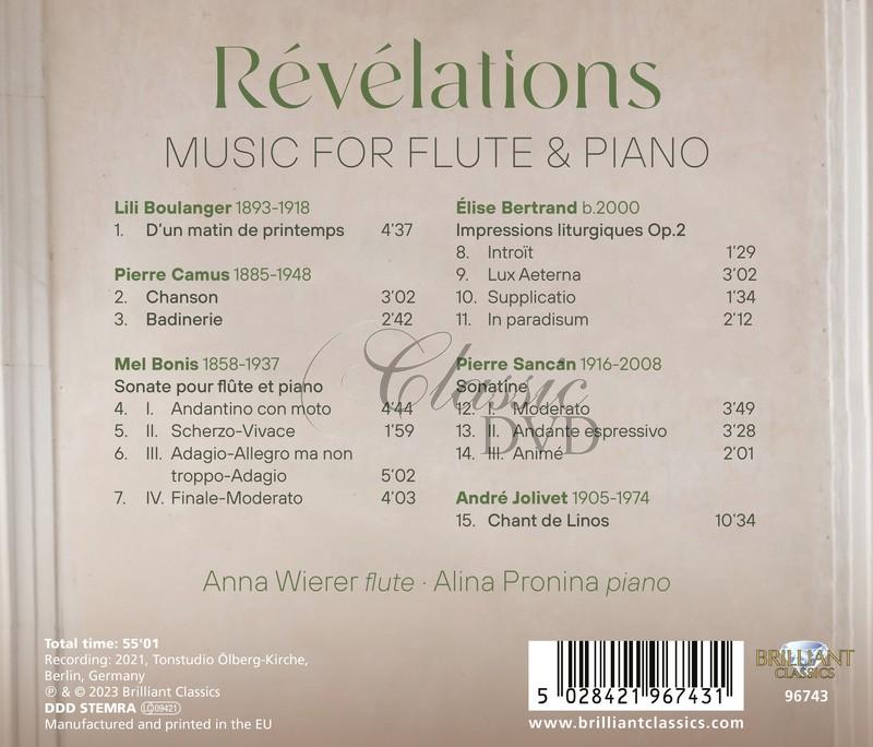 Révélations. Music for Flute & Piano, by Boulanger, Camus, Bonis, Bertrand, Sancan, Jolivet (CD)