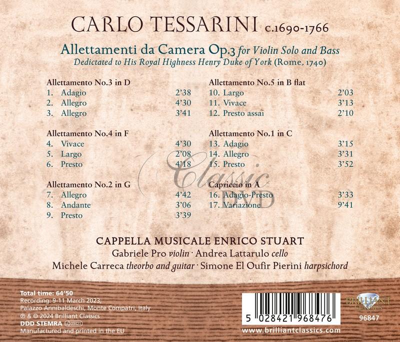 Carlo Tessarini: Allettamenti da Camera for Violin Solo and Bass (CD)