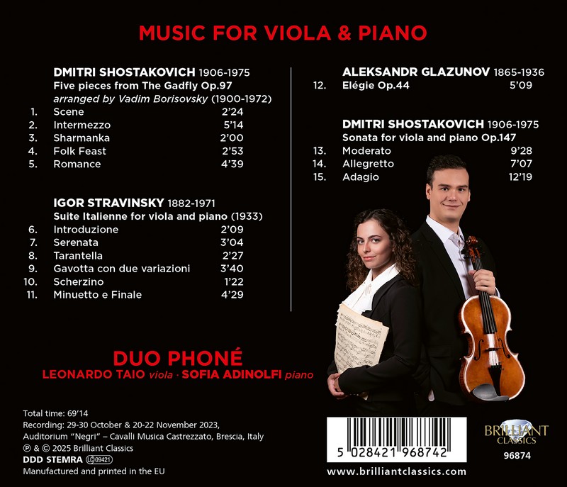 Music for Viola and Piano by Shostakovich, Stravinsky, Glazunov (CD)