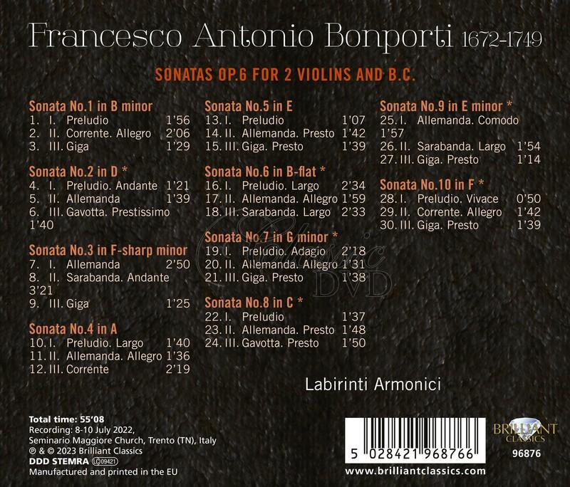 Bonporti: Sonatas Op.6 for 2 Violins and B.C. (CD)