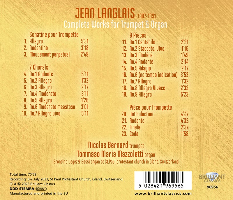 Langlais: Complete Works for Trumpet & Organ (CD)