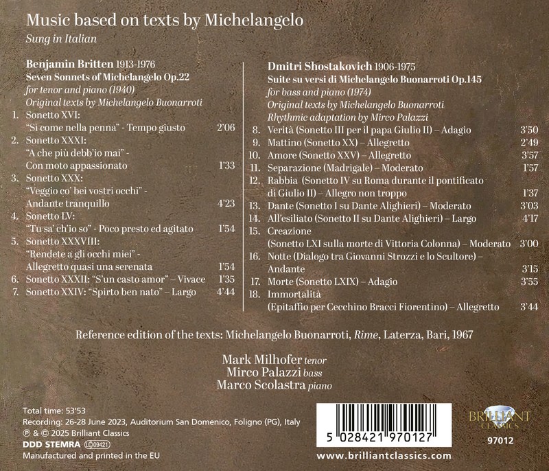 Britten & Shostakovich: Music based on texts by Michelangelo (CD)