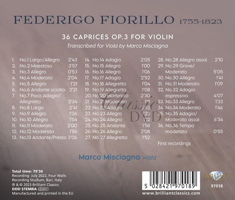 Fiorillo: 36 Caprices Op.3 for Violin, transcribed for viola by Marco Masciagni (CD)
