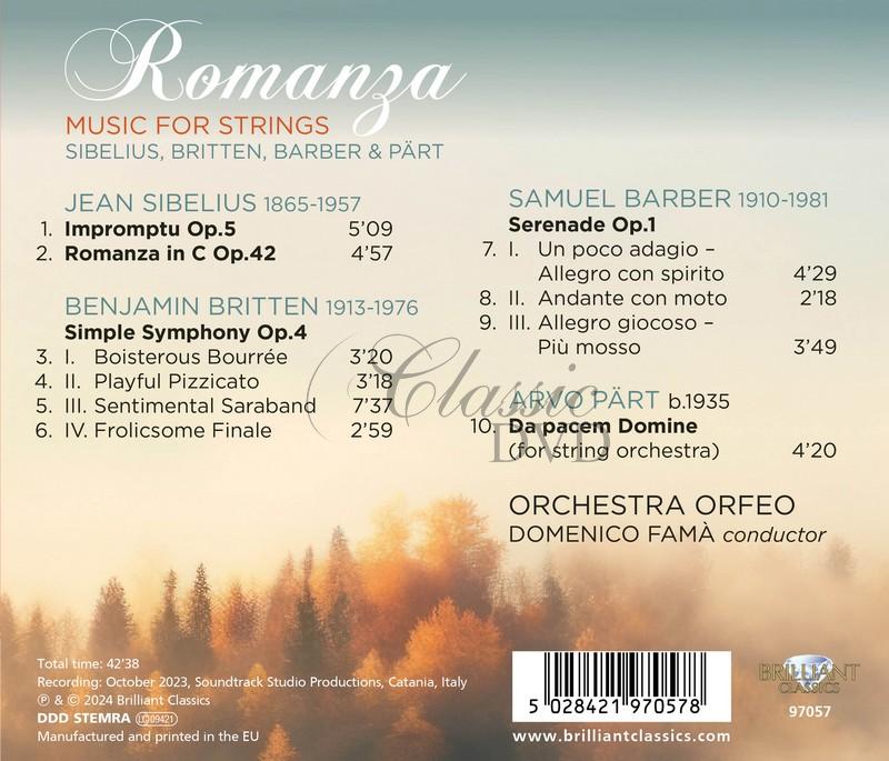 Romanza: Music for Strings by Sibelius, Britten, Barber & Pärt (CD)