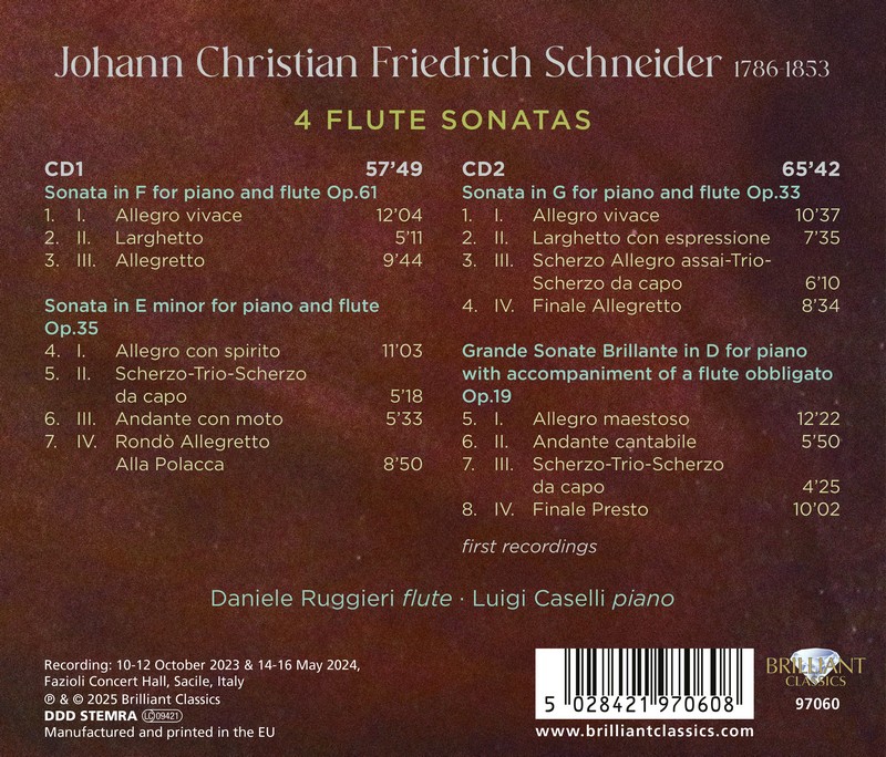 Schneider: 4 Flute Sonatas (2CD)