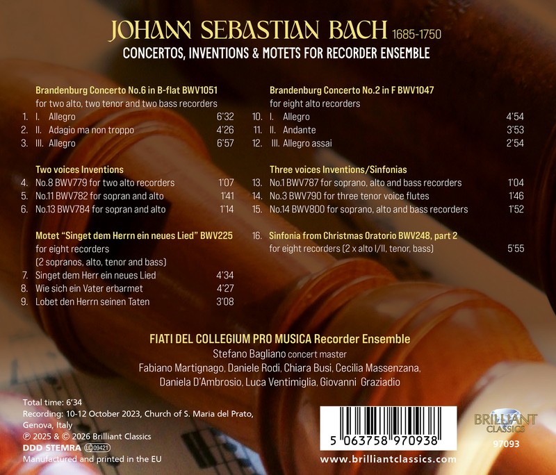 J.S. Bach: Concertos, Inventions & Motets for Recorder Ensemble (CD)