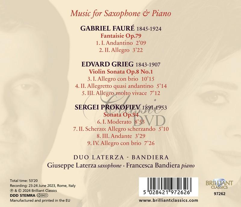 Grieg & Prokofiev: Violin Sonatas, Fauré: Fantaisie Op.79, arranged for Saxophone (CD)