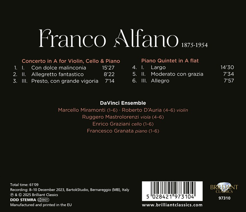 Alfano: Concerto for Violin, Cello & Piano, Piano Quintet (CD)