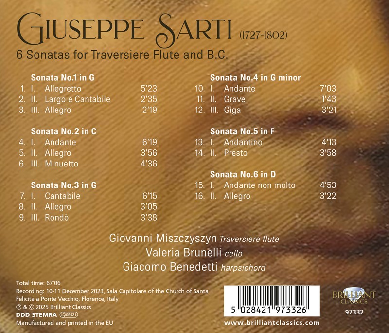 Sarti: 6 Sonatas for Traversiere Flute & B.C. (CD)
