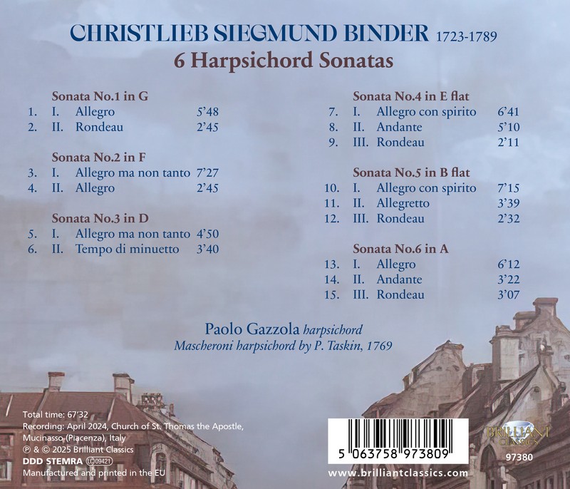 Christlieb Siegmund Binder: 6 Harpsichord Sonatas  (CD)