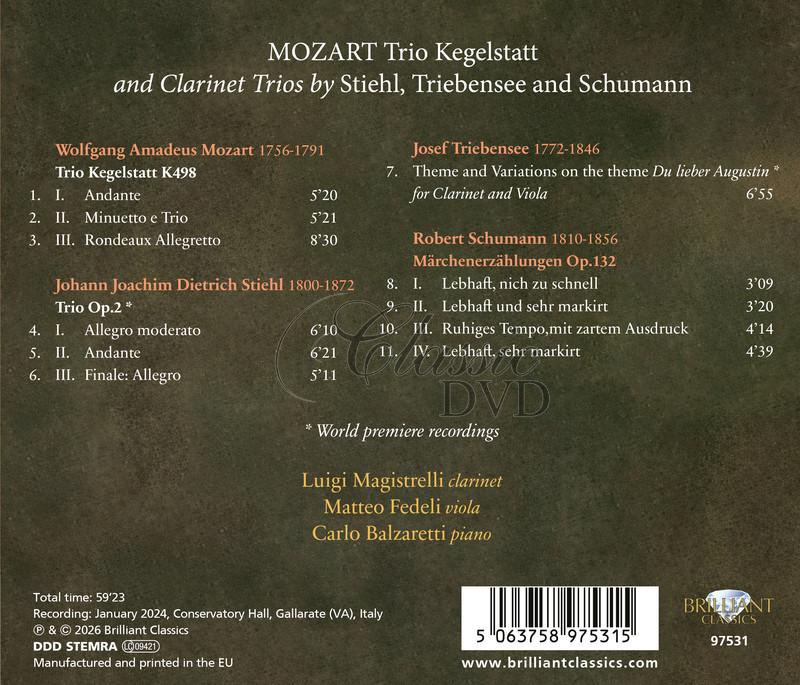 Mozart: Kegelstatt Trio and Clarinet Trios by Stiehl, Triebensee and Schumann (CD)