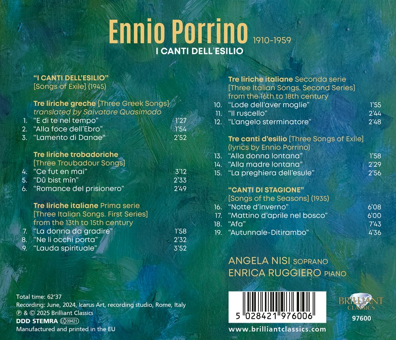 Porrino: I canti dell'esilio (Songs of Exile) (CD)