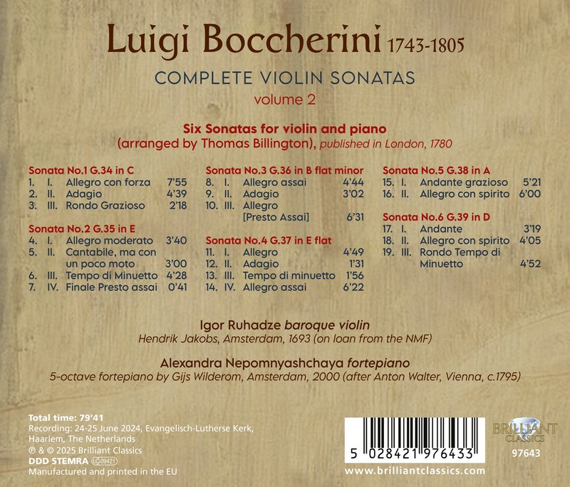 Boccherini: Complete Violin Sonatas, Vol.2 (CD)
