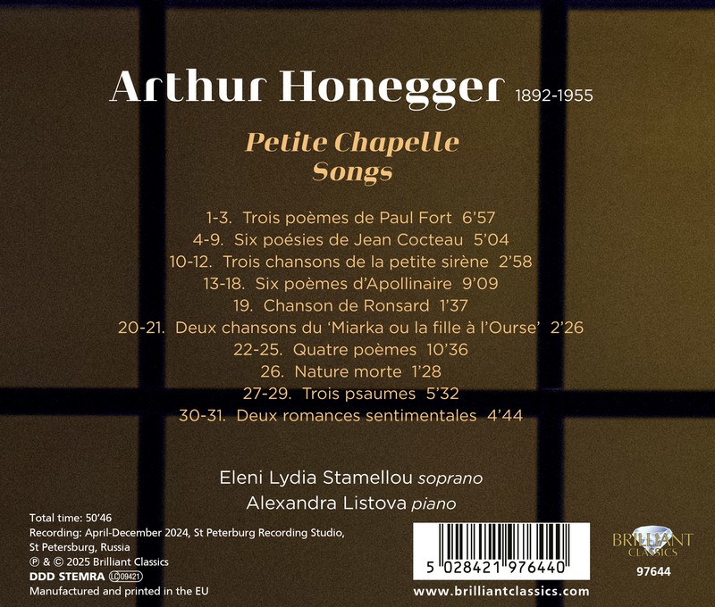 Honegger: Petite Chapelle Songs (CD)