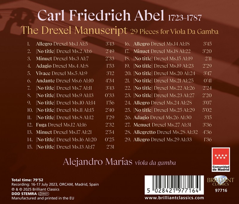 Abel: The Drexel Manuscript, 29 Pieces for Viola Da Gamba (CD)