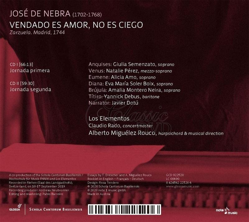 Jose De Nebra: Vendado Es Amor, No Es Ciego – Los Elementos (2CD)