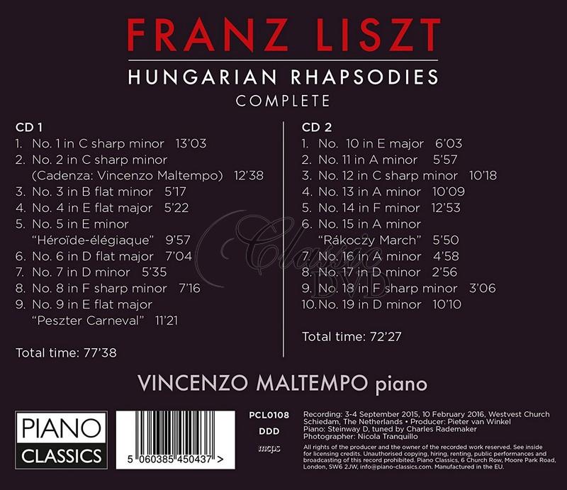 Liszt: Hungarian Rhapsodies. Maltempo Vincenzo (2CD)