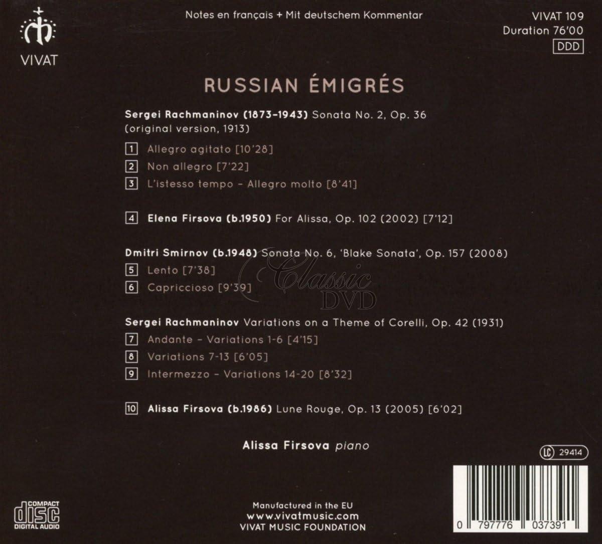 Russian Émigrés: Rachmaninov, Smirnov, Firsova (CD)