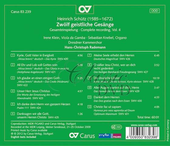 SCHÜTZ,H.: 12 Geistliche Gesänge SWV 420-431 (CD)