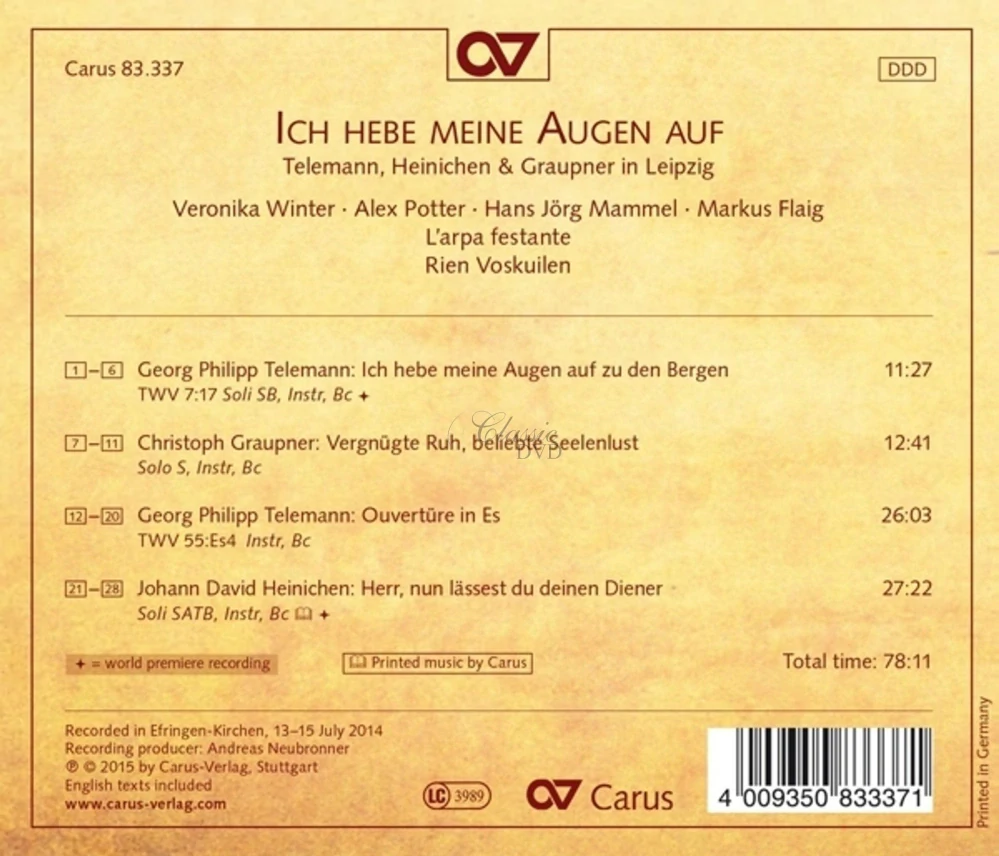 Ich hebe meine Augen auf - Telemann, Heinichen und Graupner in Leipzig (CD)