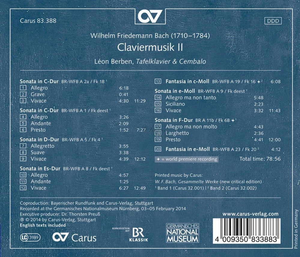 Wilhelm Friedemann Bach: Claviermusik II. Leon Berben (CD)