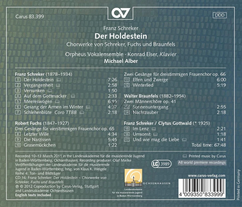 Der Holdestein: Choral Works by Schreker, Fuchs & Braunfels (CD)
