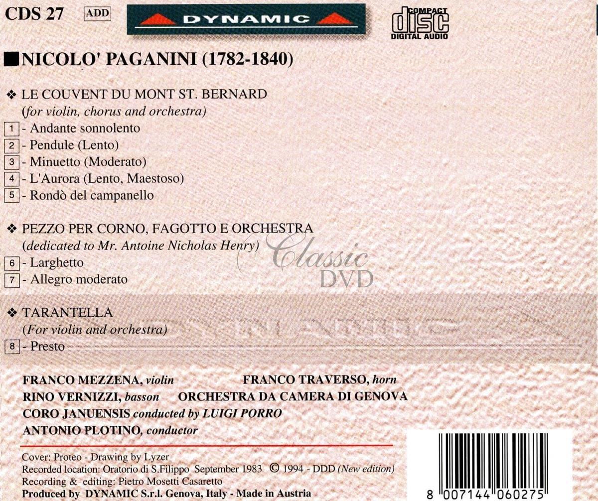 PAGANINI,N.: Le Couvent du mont St. Bernard (CD)