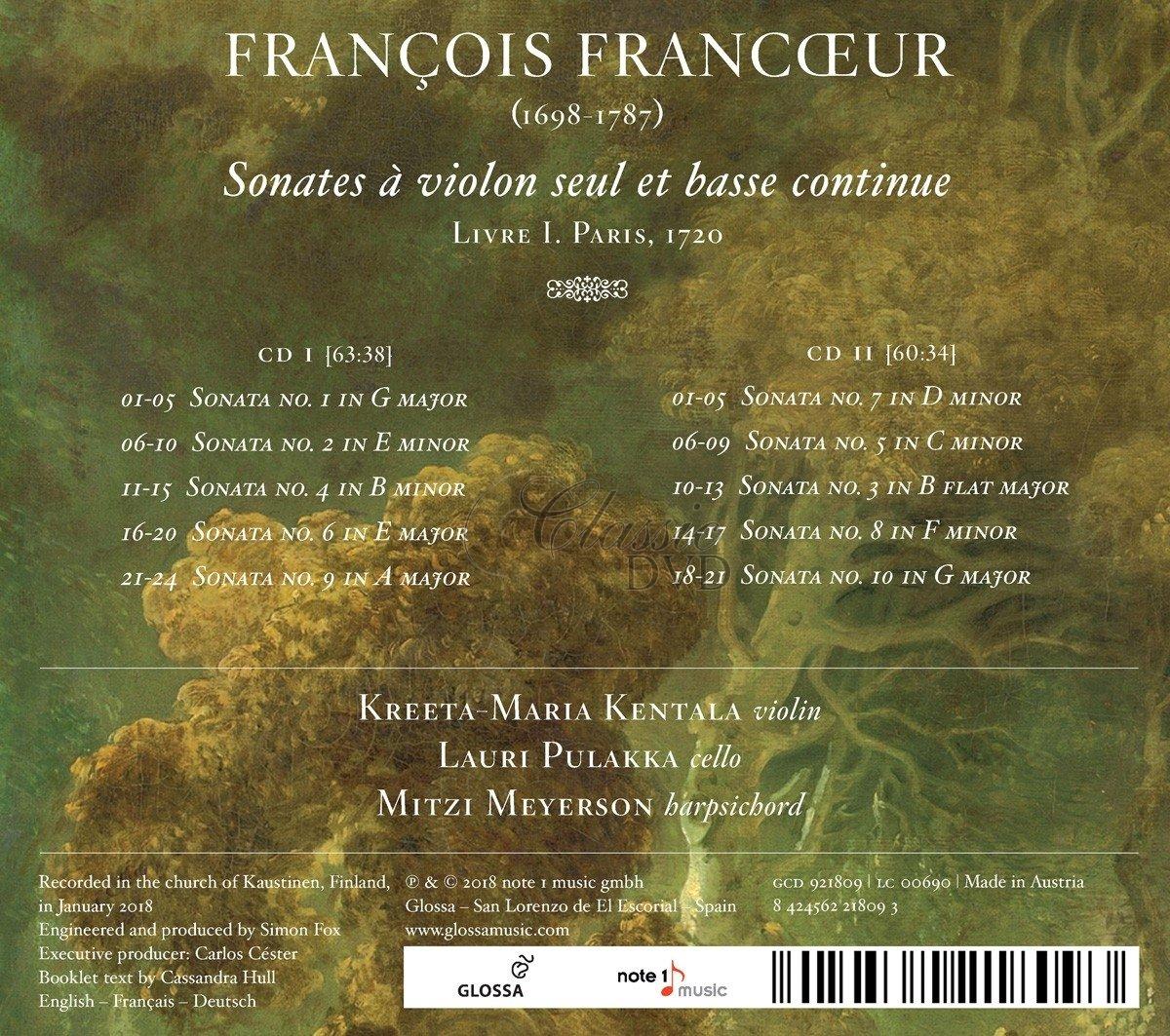 Francoeur: Sonates À Violon Seul Et Basse Continue, Livre I (2CD)