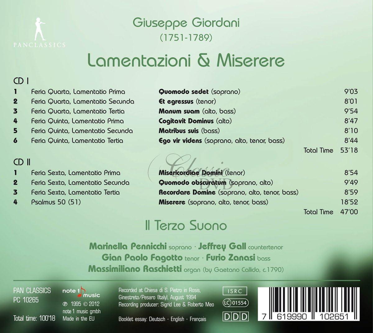 GIORDANI,G.: Lamentazioni & Miserere (2CD)