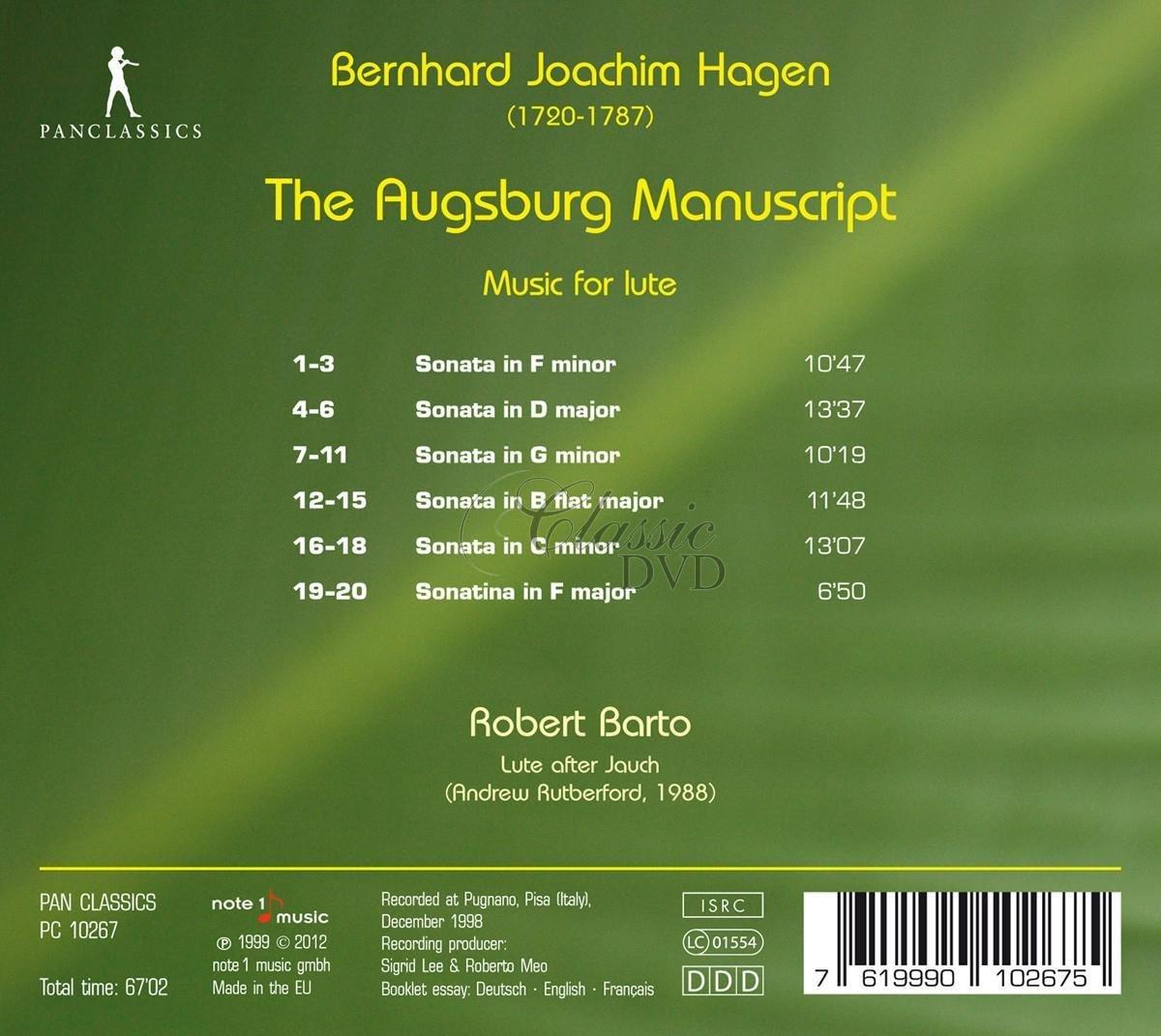 HAGEN,J.B.: Lute Music - The Augsburg Manuscript Music for Lute (CD)