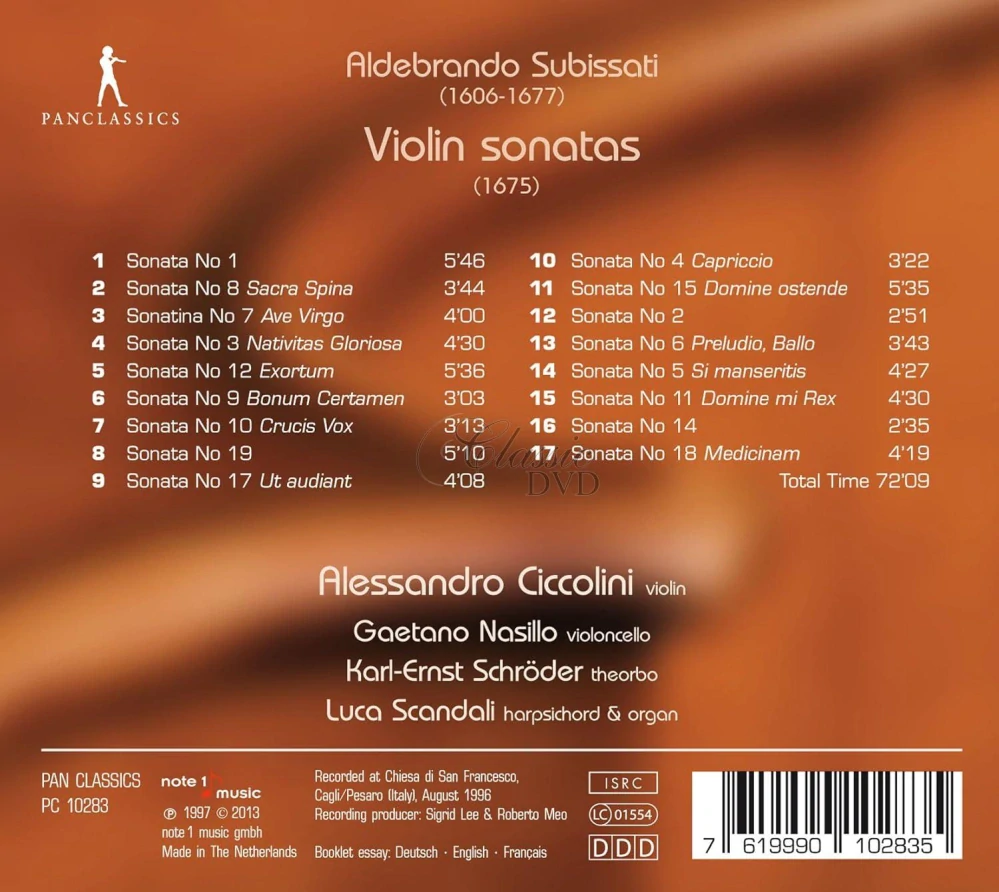 Aldebrando Subissati VIOLIN SONATAS (CD)