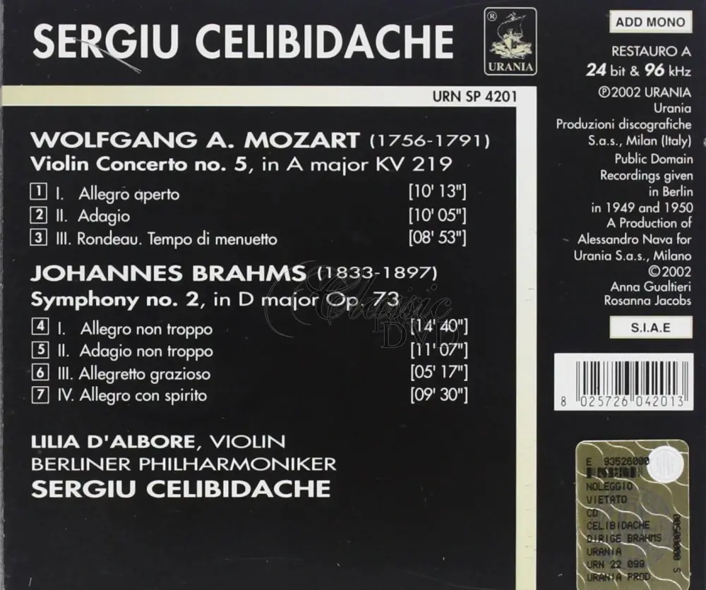 Johannes Brahms: Symphony 2 / W.A. Mozart: Violin Concerto 5 (CD)