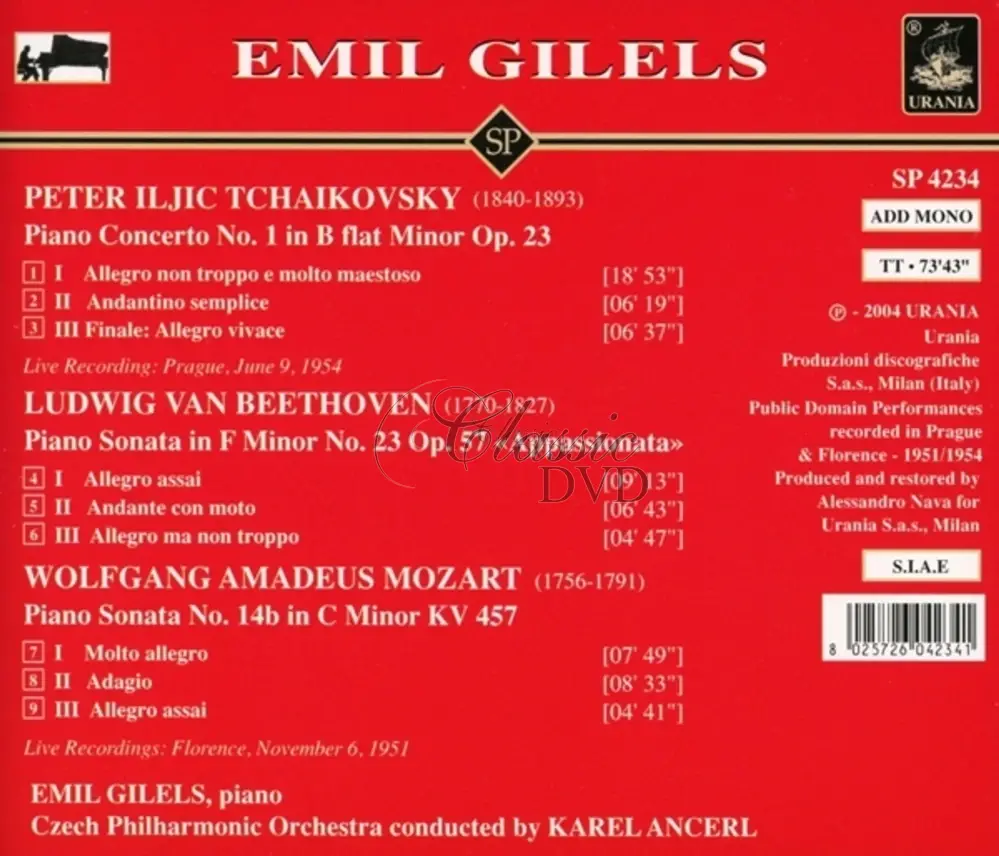Emil Gilels (piano): Tchaikovsky: Piano Concerto 1 (CD)