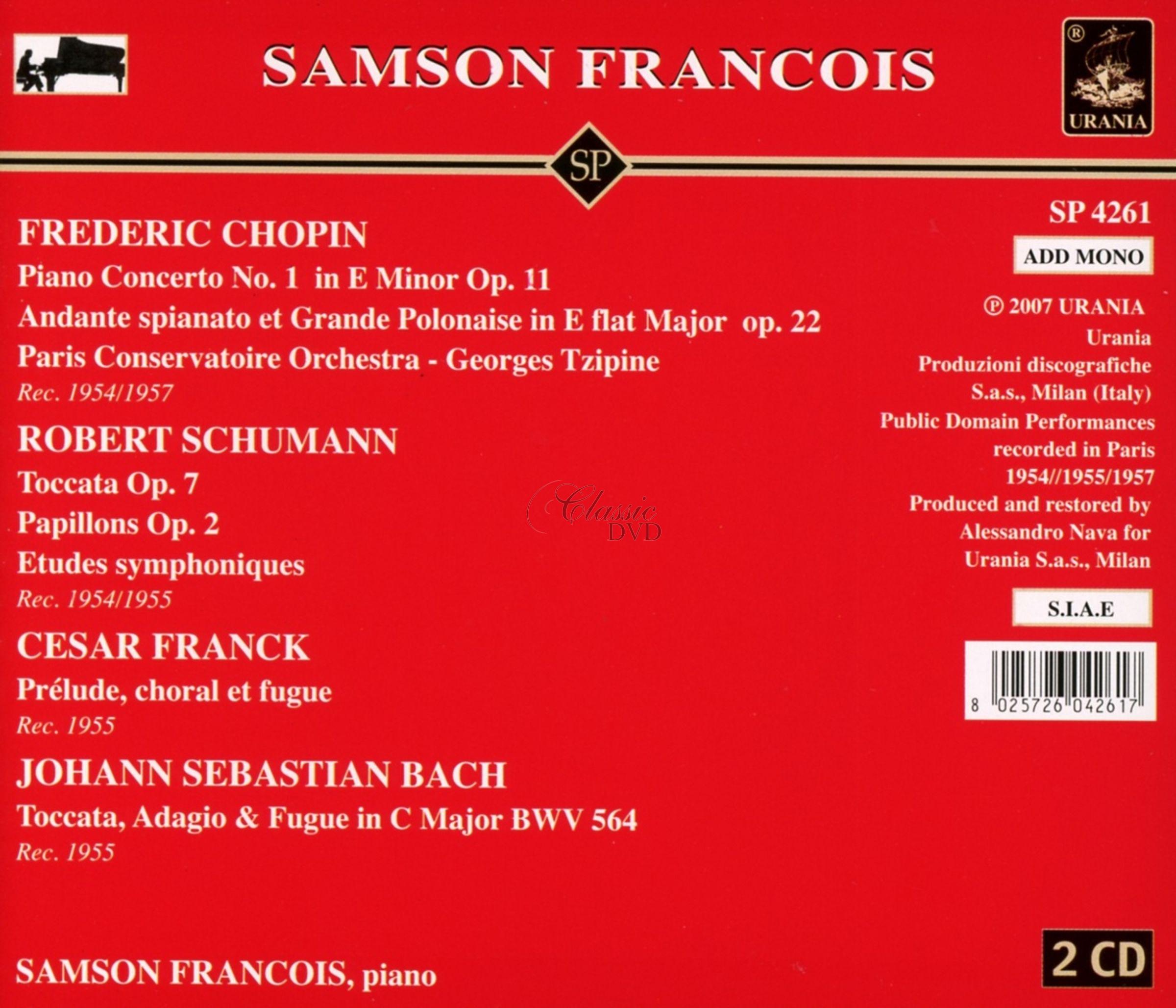 Samson Francois (piano): Bach, Franck, Chopin, Schumann (2CD)