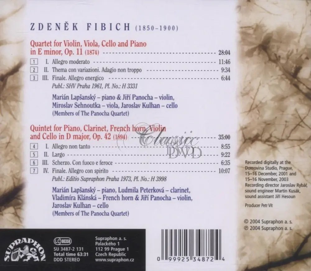Fibich, Z. Klavírní kvartet, op. 11 & kvintet, op. 42 (CD)
