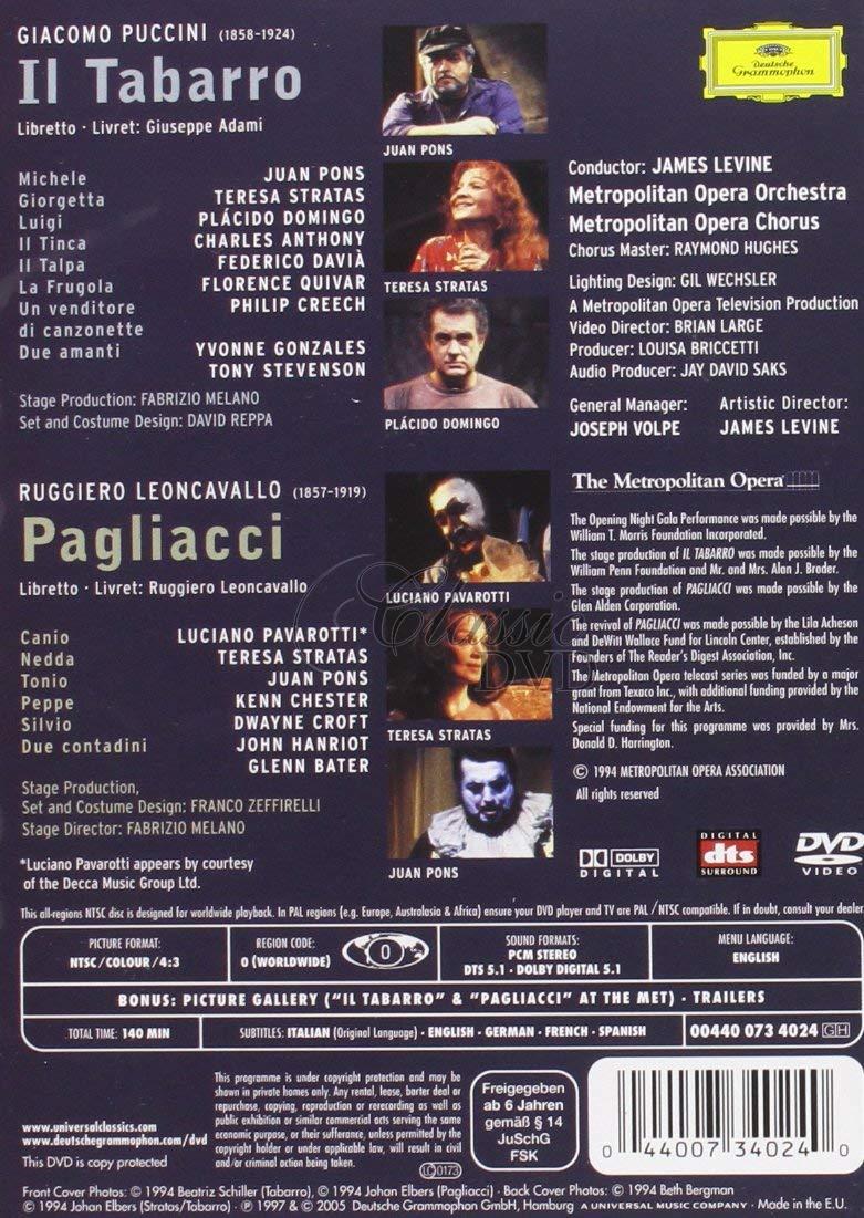 LEONCAVALLO: Pagliacci. PUCCINI: Il Tabarro. Plácido Domingo · Luciano Pavarotti. Metropolitan Opera (DVD)