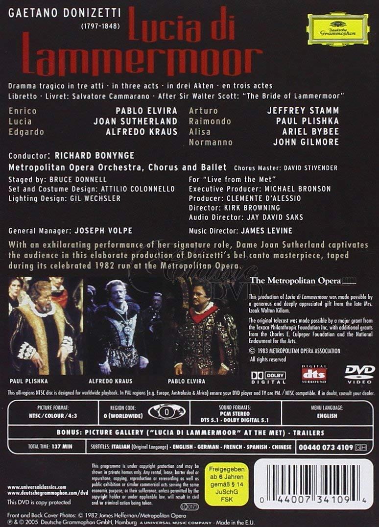 DONIZETTI,G.: Lucia di Lammermoor. Joan Sutherland · Alfredo Kraus. Metropolitan opera (DVD)