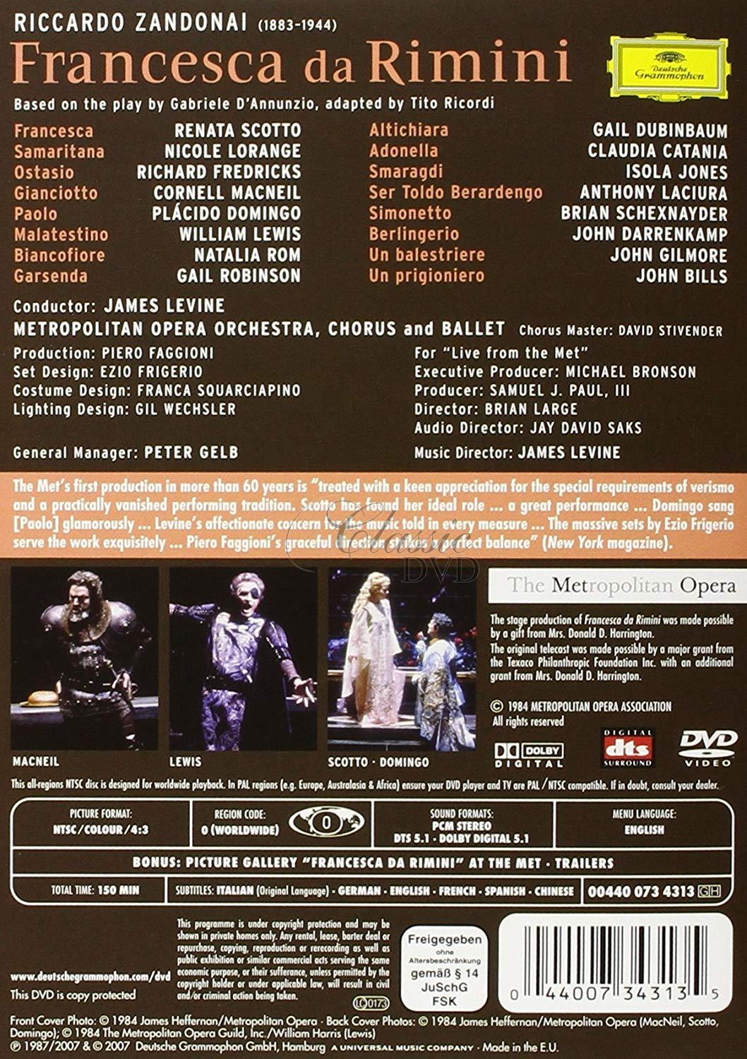 ZANDONAI,R.: Francesca da Rimini - Plácido Domingo · Renata Scotto. Metropolitan Opera (DVD)
