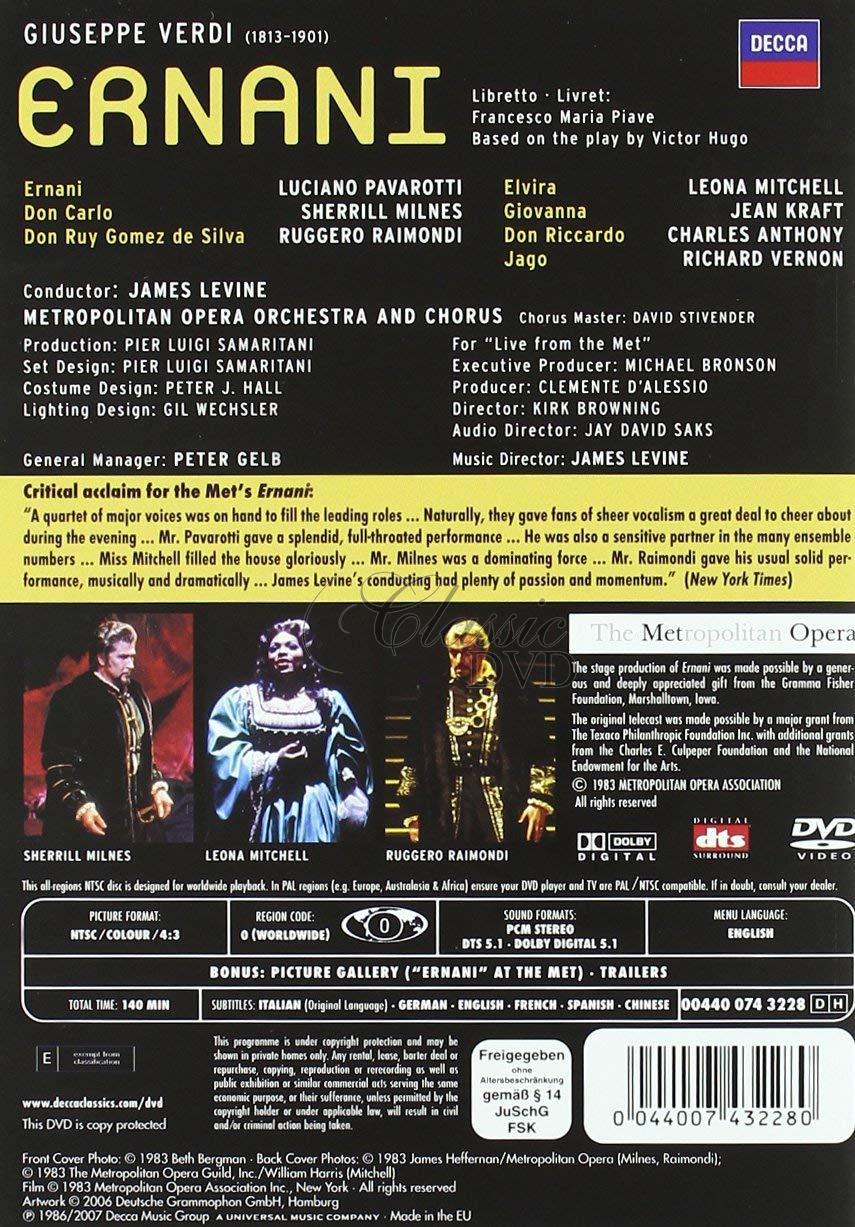 VERDI,G.: Ernani - Pavarott · Mitchell · Milnes · Raimondi. Metropolitan Opera (DVD)