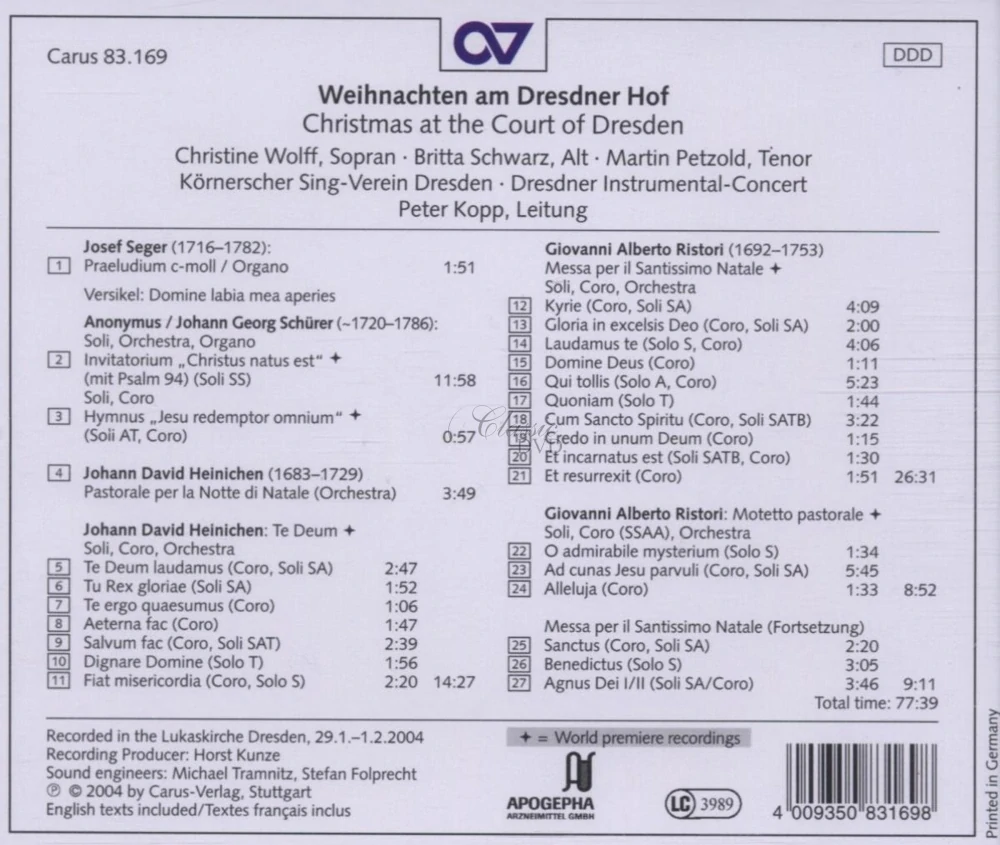 CHRISTMAS at the Court of Dresden (CD)
