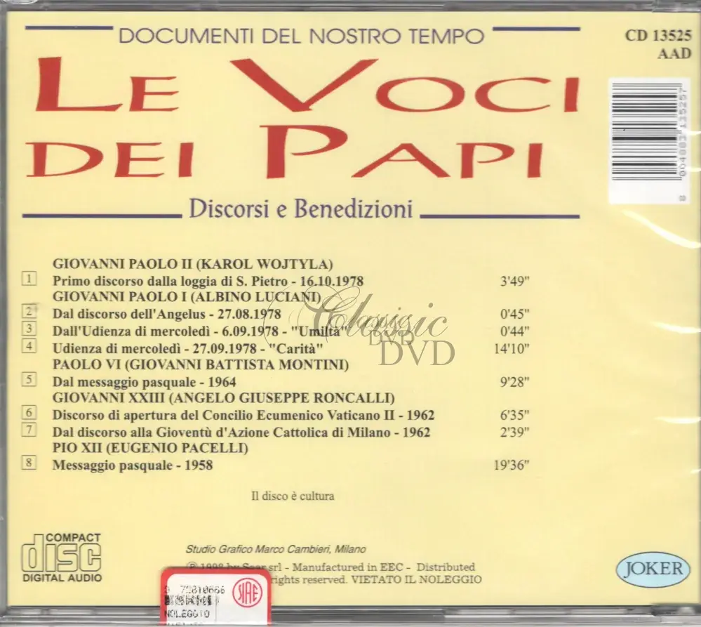 LE VOCI DEI PAPI Voices of the Popes (CD)