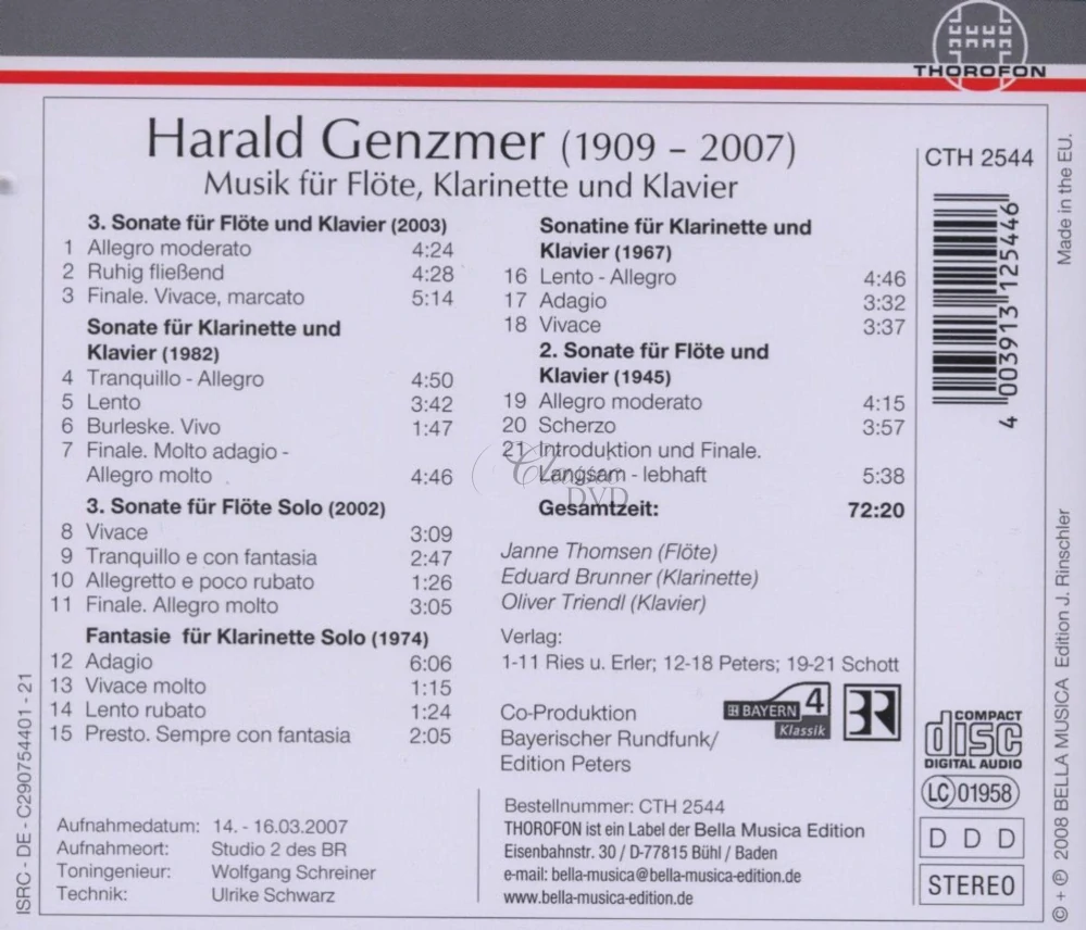 GENZMER,H.: Music for Flute, Clarinet & Piano (CD)